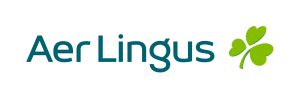 Aer Lingus-logo met groenblauwe tekst "Aer Lingus" naast een felgroen klaverensymbool op een witte achtergrond, waardoor het een perfect jubileumcadeautje is voor luchtvaartliefhebbers. | Echt Ierland Vakanties